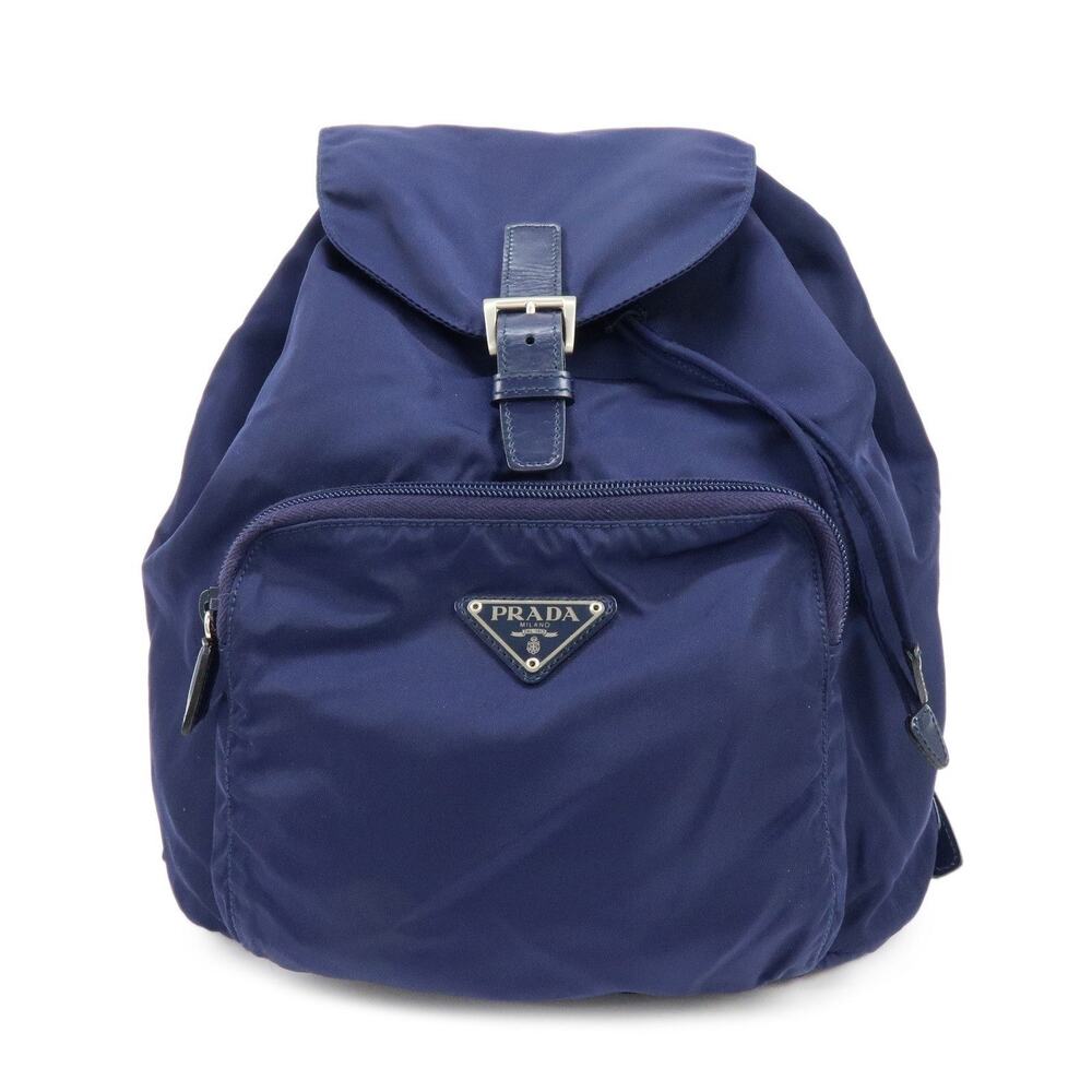 Prada Triangle Logo Nylon Backpack Navy Blue